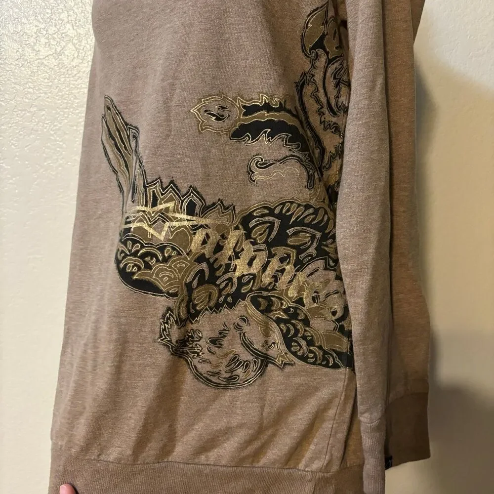 Alpinestars Sweatshirt Womens Large Tan Off the shoulder brown tan Fleece Crew - Picture 2 of 7